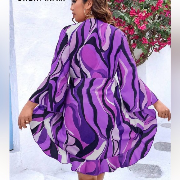 SHEIN Curve Purple and Black Patterned Tie Front Kimono Blouse 3XL - Picture 3 of 13